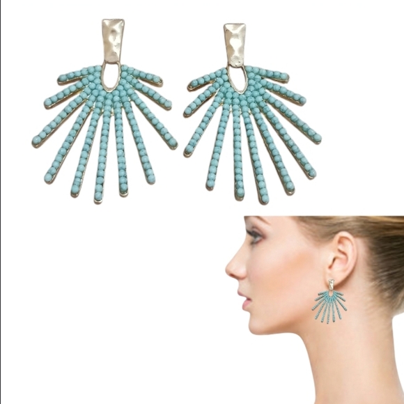 St. Armands Sunburst Turquoise Bead Dangle Earrings - Picture 2 of 6